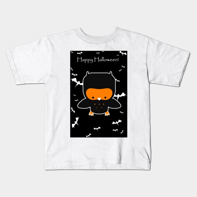 Happy Halloween - Black and Orange Owl Kids T-Shirt by saradaboru